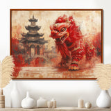 Red And Grey Dragons Lion Dance - Dragons Canvas Wall Art
