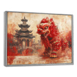 Red And Grey Dragons Lion Dance - Dragons Canvas Wall Art