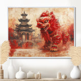 Red And Grey Dragons Lion Dance - Dragons Canvas Wall Art