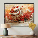 Red And White Dragons Lion Dance - Dragons Canvas Wall Art