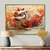 Red And White Dragons Lion Dance - Dragons Canvas Wall Art
