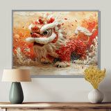 Red And White Dragons Lion Dance - Dragons Canvas Wall Art