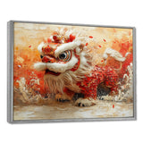 Red And White Dragons Lion Dance - Dragons Canvas Wall Art