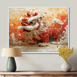 Red And White Dragons Lion Dance - Dragons Canvas Wall Art