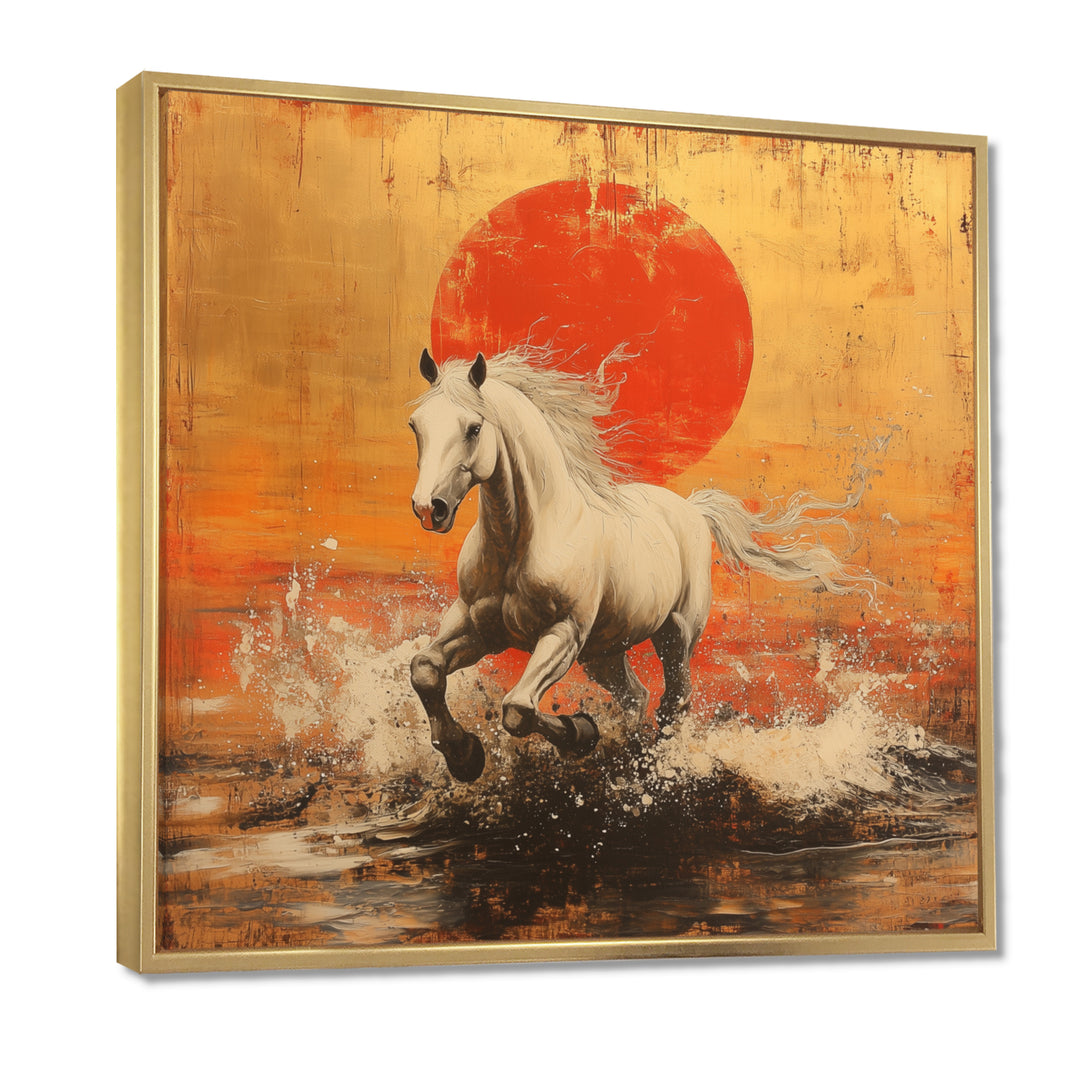 Orange And Gold Horse - Horse Framed Canvas Art