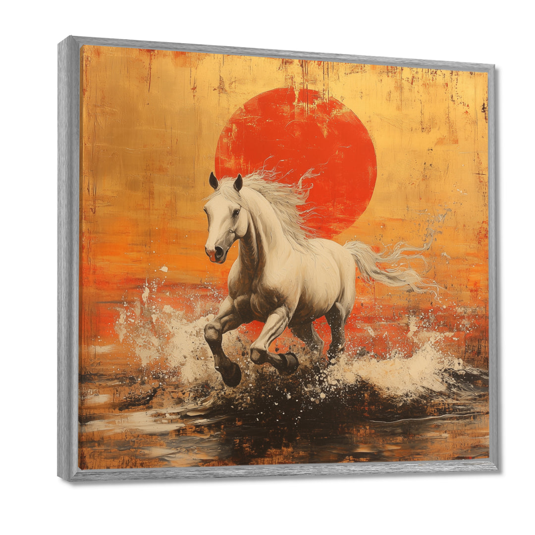 Orange And Gold Horse - Horse Framed Canvas Art