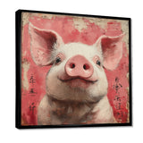 Pink And White China Pig Sign - Pig Canvas Wall Art