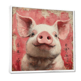 Pink And White China Pig Sign - Pig Canvas Wall Art