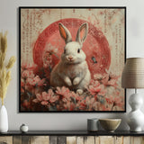 Pink Chinese Pink Sign - Rabbit Canvas Wall Art