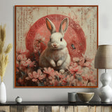 Pink Chinese Pink Sign - Rabbit Canvas Wall Art
