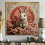 Pink Chinese Pink Sign - Rabbit Canvas Wall Art