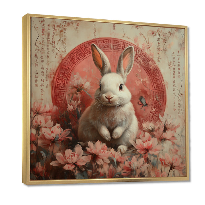 Pink Chinese Pink Sign - Rabbit Canvas Wall Art