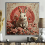 Pink Chinese Pink Sign - Rabbit Canvas Wall Art