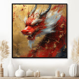 China Red And Gold Dragons Power - Dragons Framed Canvas Art