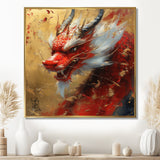 China Red And Gold Dragons Power - Dragons Framed Canvas Art
