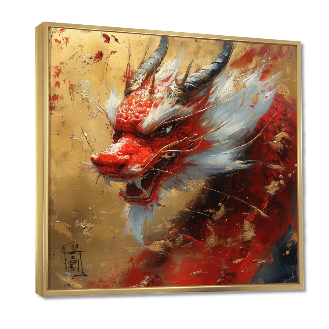 China Red And Gold Dragons Power - Dragons Framed Canvas Art