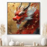China Red And Gold Dragons Power - Dragons Framed Canvas Art