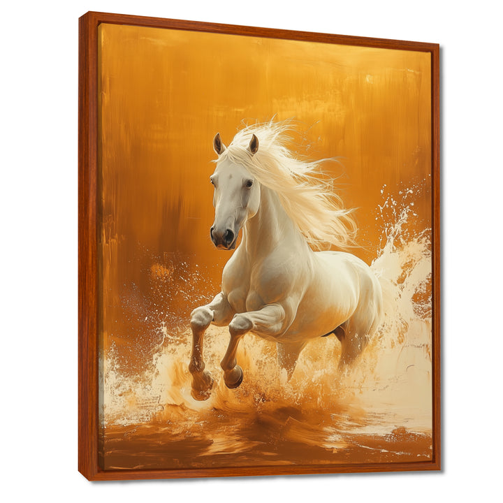 Gold And White Horse Windy Plains - Horse Large Canvas Wall Art