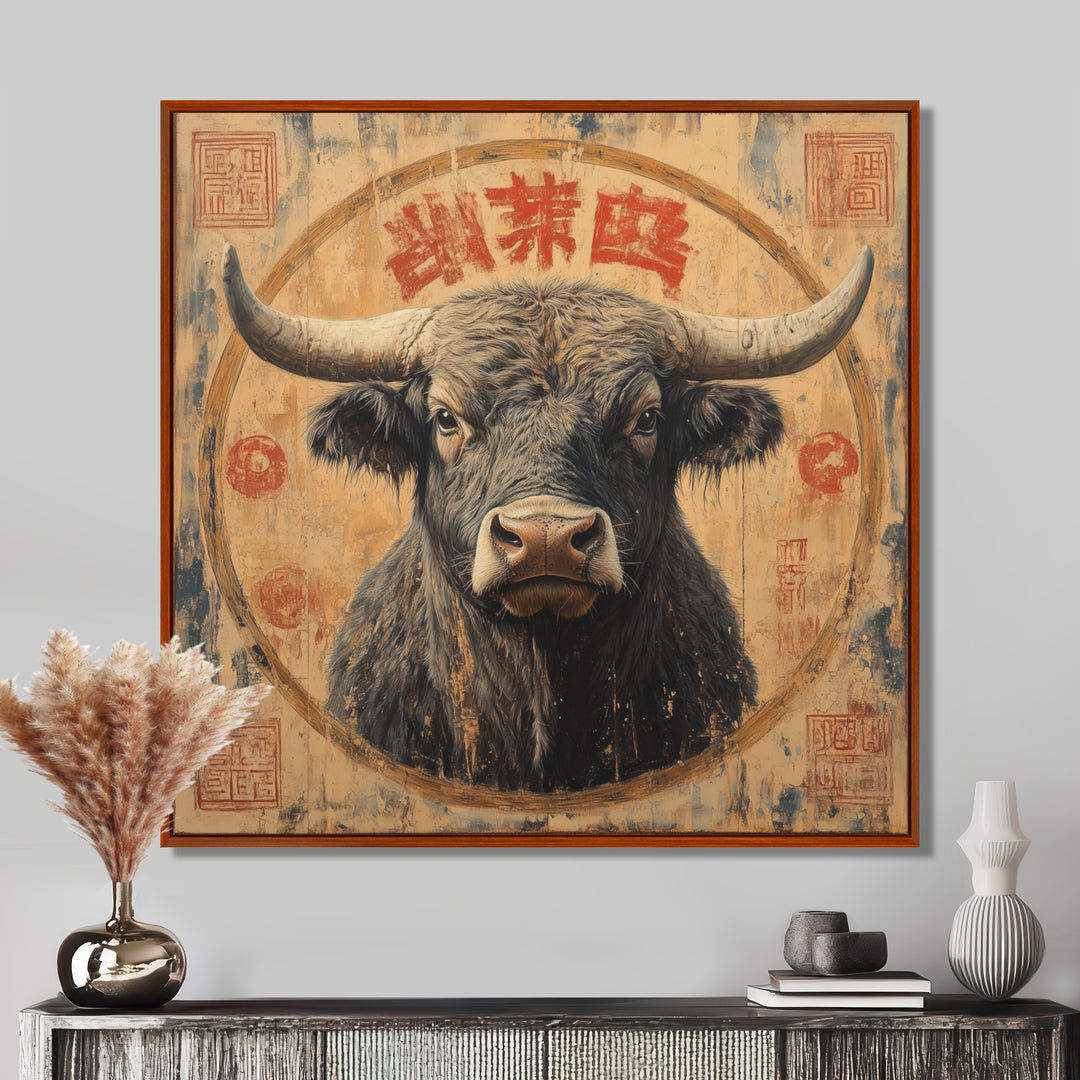 Brown And Red Bull Ox Earthy Strength - Bull Bedroom Wall Art