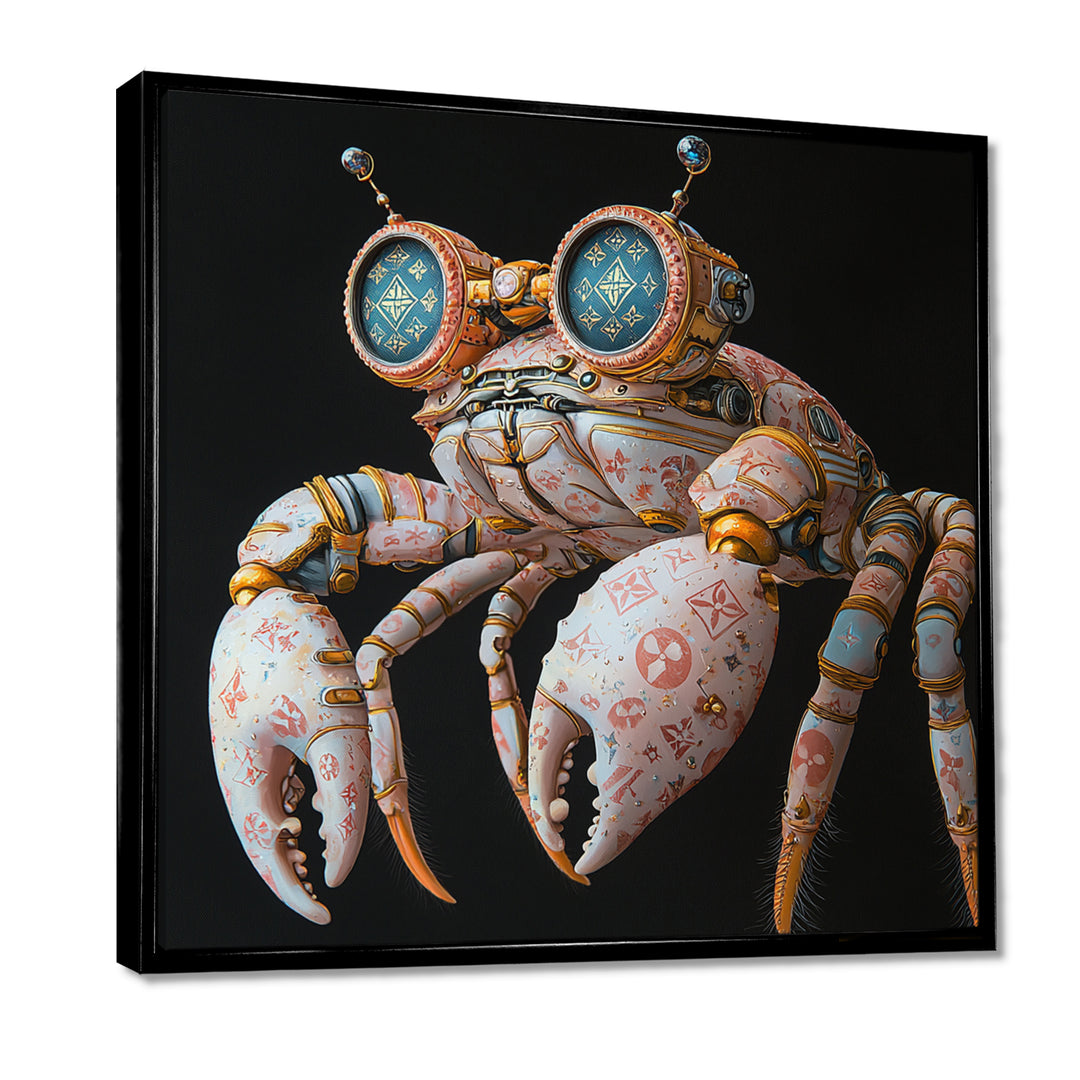 Pink And Blue Crab A Walking Robot - Crab Framed Canvas Art