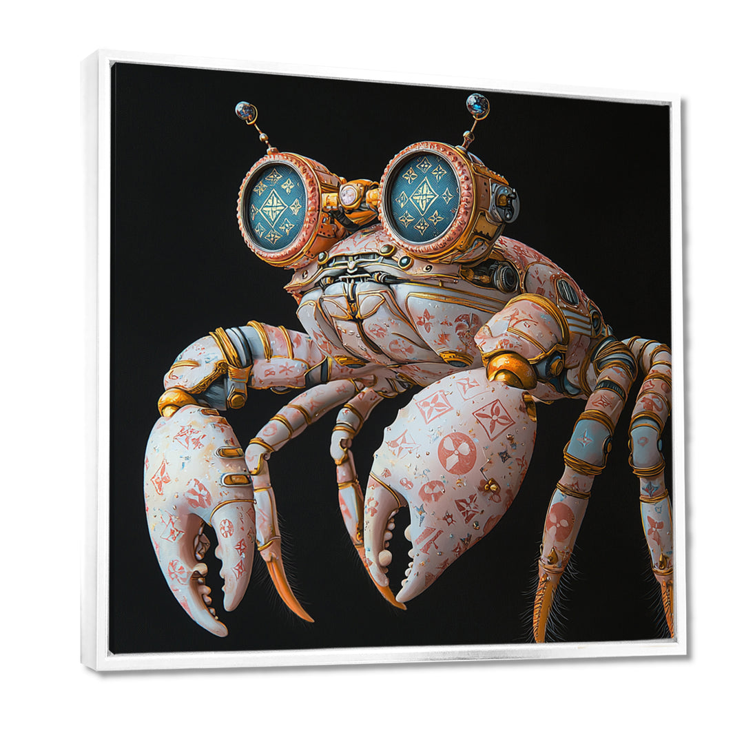 Pink And Blue Crab A Walking Robot - Crab Framed Canvas Art