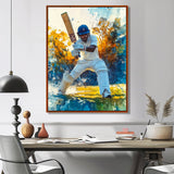 White And Blue Sport Cricket Fielding Frenzy - Cricket Sport Canvas Wall Art