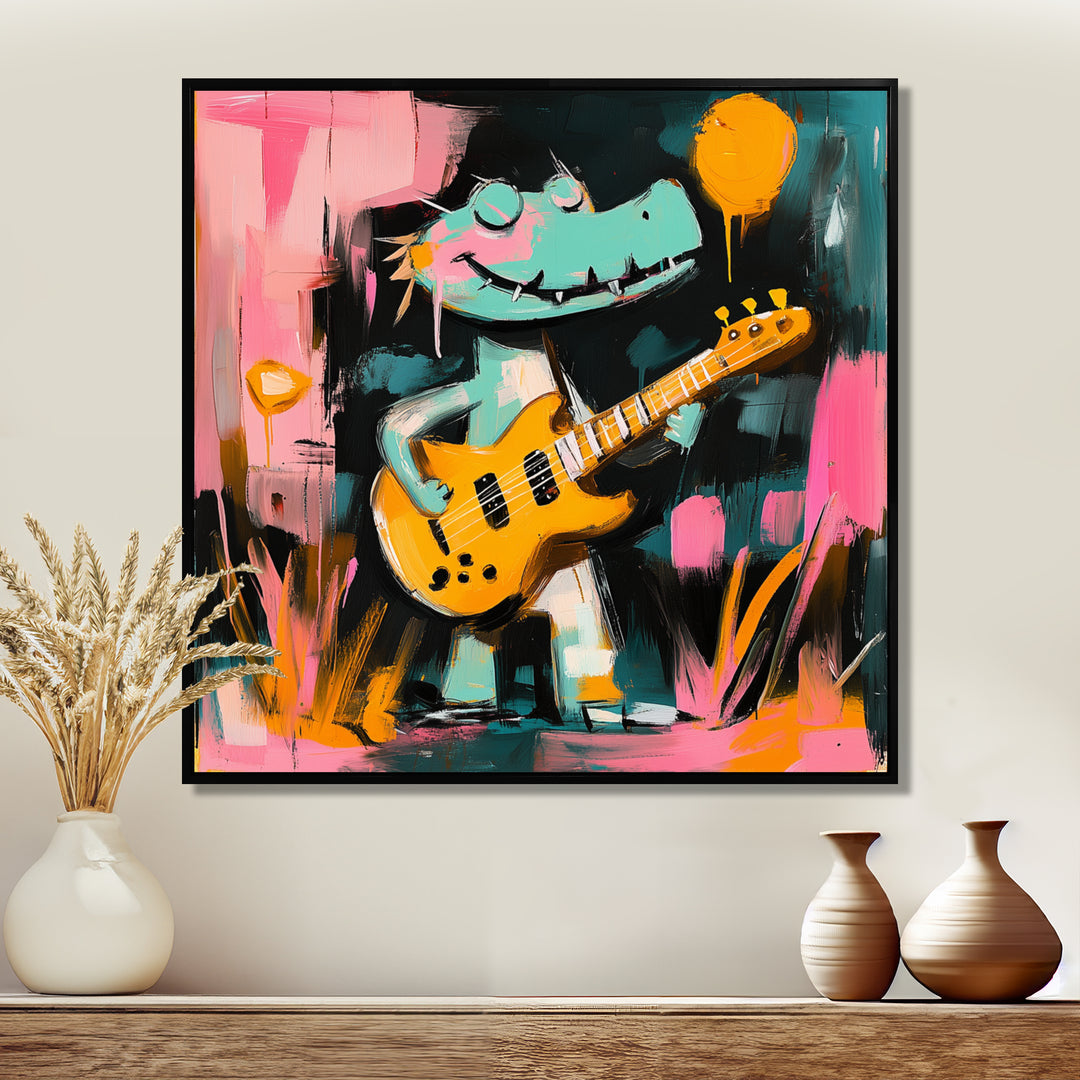 Nursery Crocodile Playing Guitar - Crocodile Large Canvas Wall Art