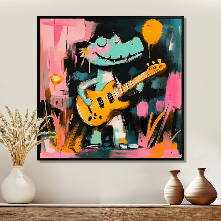 Nursery Crocodile Playing Guitar - Crocodile Large Canvas Wall Art