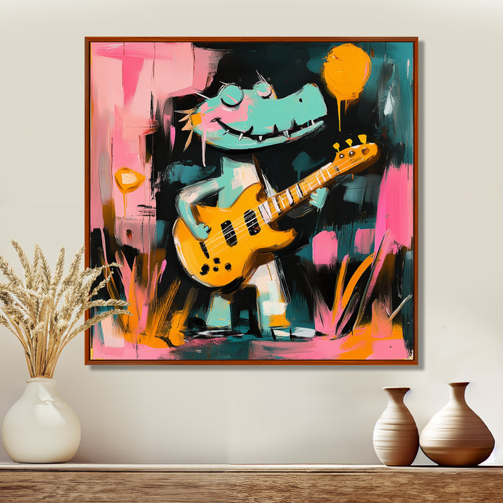 Nursery Crocodile Playing Guitar - Crocodile Large Canvas Wall Art