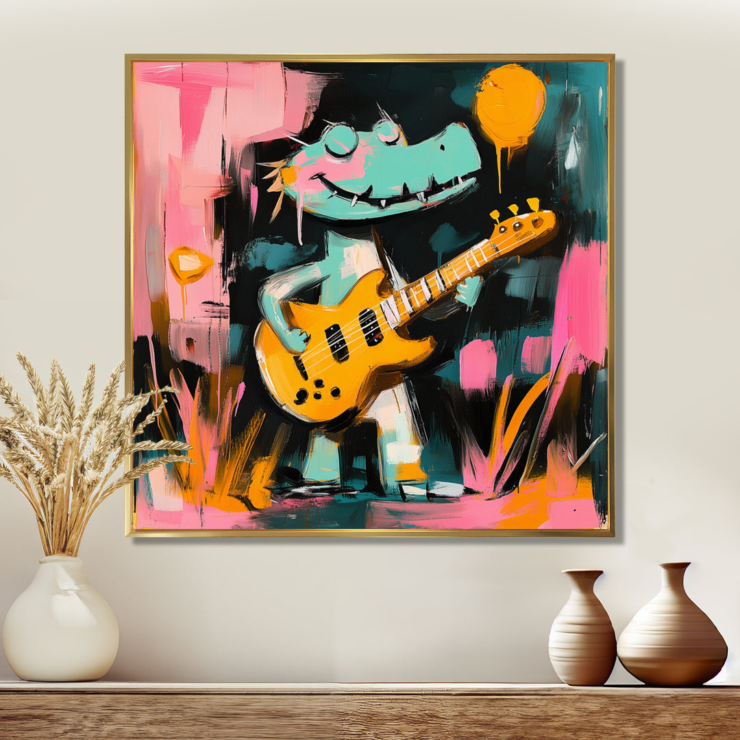Nursery Crocodile Playing Guitar - Crocodile Large Canvas Wall Art