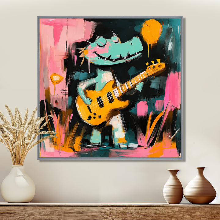 Nursery Crocodile Playing Guitar - Crocodile Large Canvas Wall Art