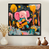 Nursery Elephant Playing Guitar - Elephant Large Canvas Wall Art