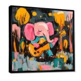 Nursery Elephant Playing Guitar - Elephant Large Canvas Wall Art