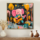 Nursery Elephant Playing Guitar - Elephant Large Canvas Wall Art