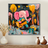 Nursery Elephant Playing Guitar - Elephant Large Canvas Wall Art