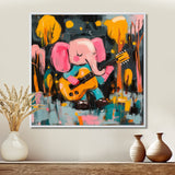 Nursery Elephant Playing Guitar - Elephant Large Canvas Wall Art