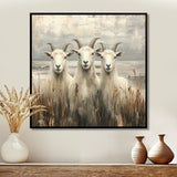 Grey And Brown Minimalism Coastal Goats - Goat Canvas Wall Art