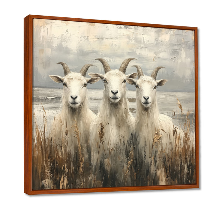 Grey And Brown Minimalism Coastal Goats - Goat Canvas Wall Art