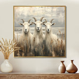 Grey And Brown Minimalism Coastal Goats - Goat Canvas Wall Art