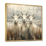 Grey And Brown Minimalism Coastal Goats - Goat Canvas Wall Art