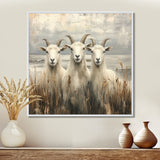 Grey And Brown Minimalism Coastal Goats - Goat Canvas Wall Art