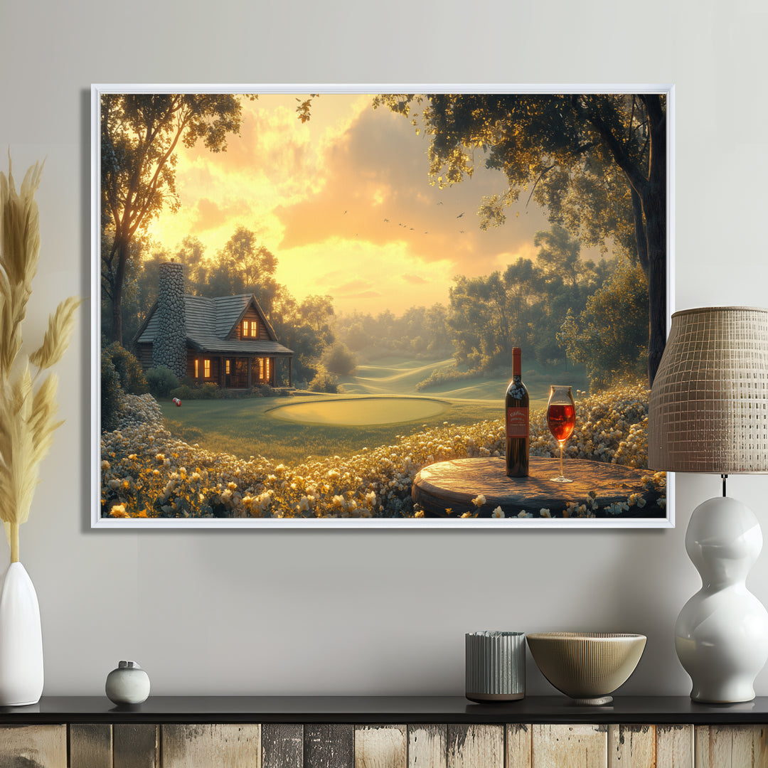 Green Golf Course With Cozy Lodge I - Golf Canvas Wall Art