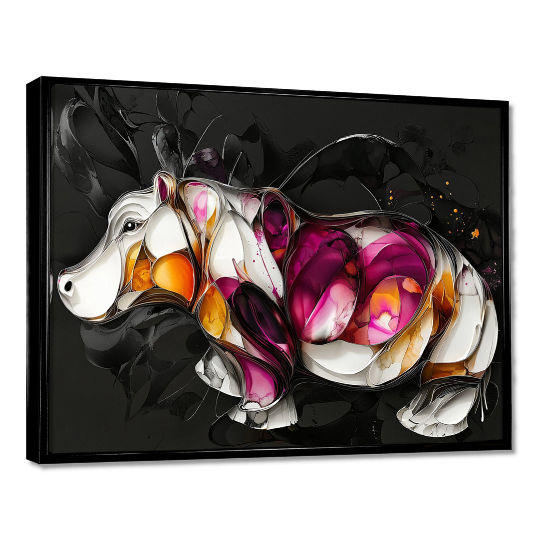 Pink Cubist Hippo Accented With Orange - Hippopotamus Wall Art Prints