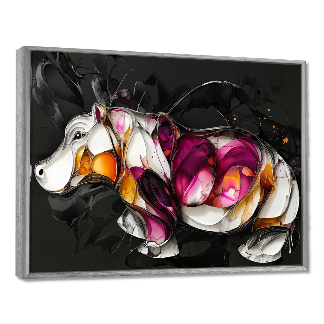 Pink Cubist Hippo Accented With Orange - Hippopotamus Wall Art Prints