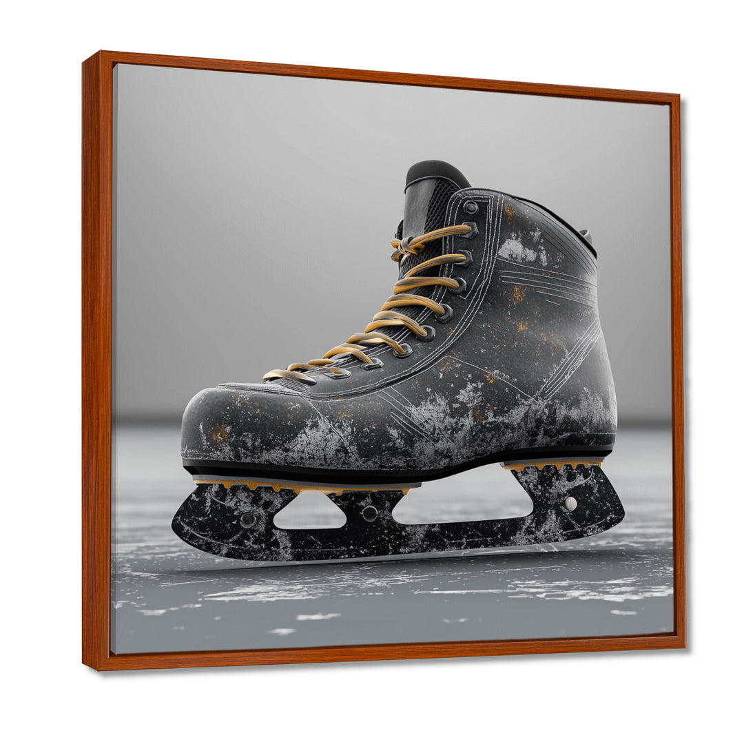 Hockey Skates In Grey And Yellow Tones - Sport Hockey Canvas Wall Art