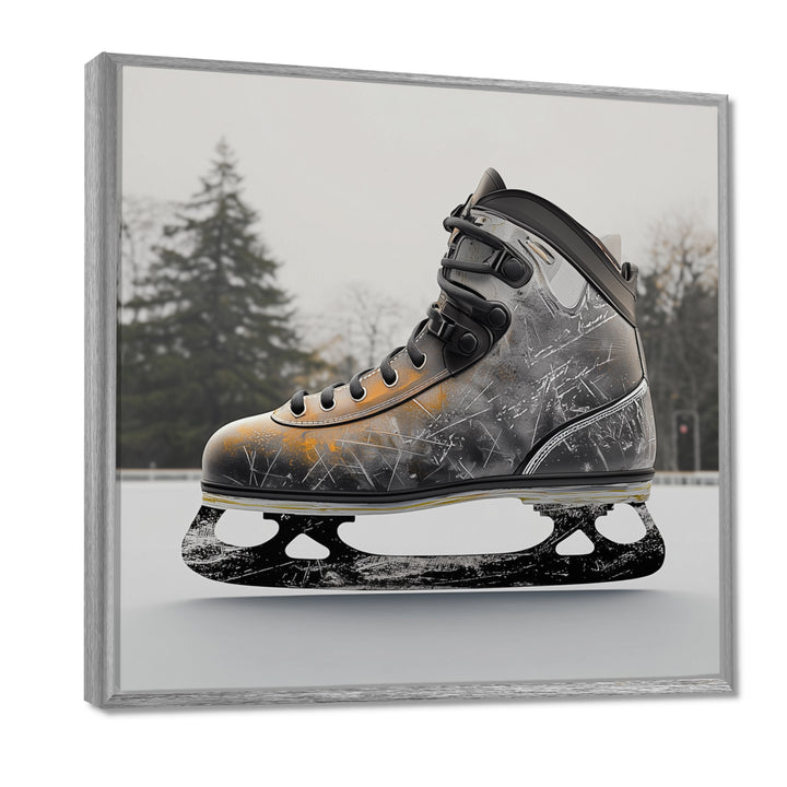 Hockey Skates In Grey And Orange Tones I - Sport Hockey Canvas Wall Art