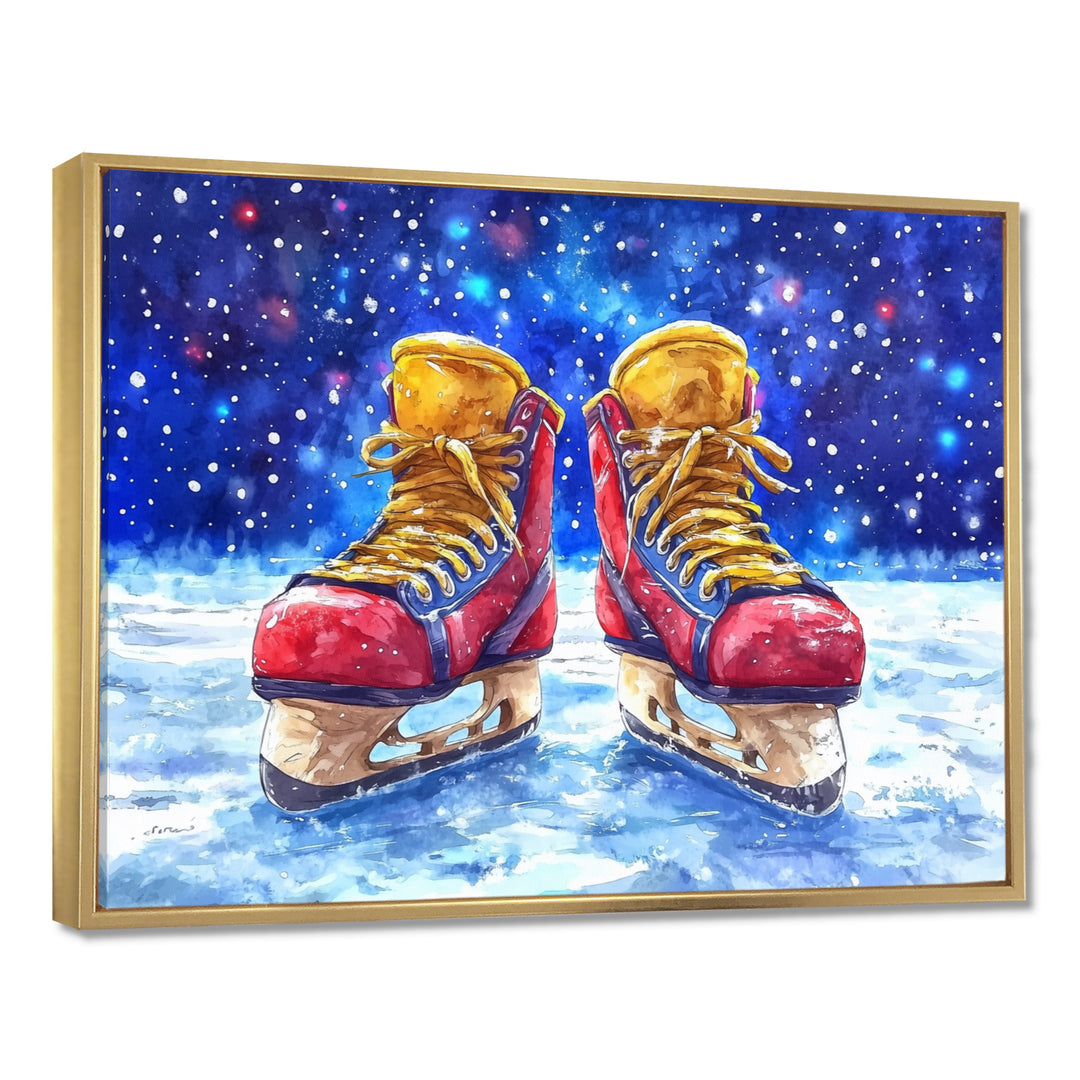 Red Hockey Gear Painting Accented With Blue - Sport Hockey Canvas Wall Art