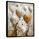 Hot Air Balloon In Gold And White Tones I - Hot Air Balloon Canvas Wall Art