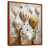 Hot Air Balloon In Gold And White Tones I - Hot Air Balloon Canvas Wall Art