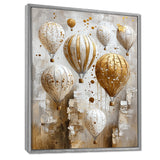 Hot Air Balloon In Gold And White Tones I - Hot Air Balloon Canvas Wall Art